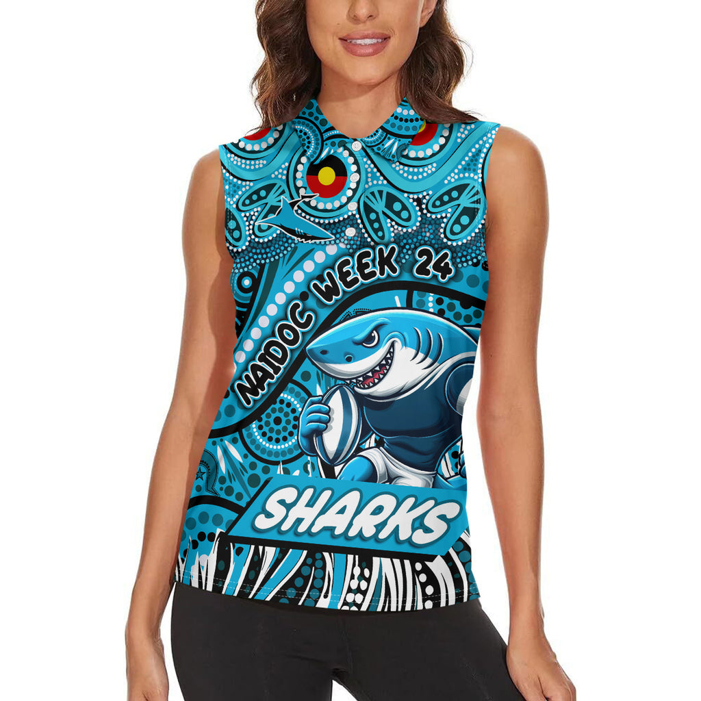 Custom Australia NAIDOC Week 2024 Women Sleeveless Polo Shirt Sharks Mascot Keep The Fire Burning