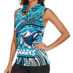 Custom Australia NAIDOC Week 2024 Women Sleeveless Polo Shirt Sharks Mascot Keep The Fire Burning