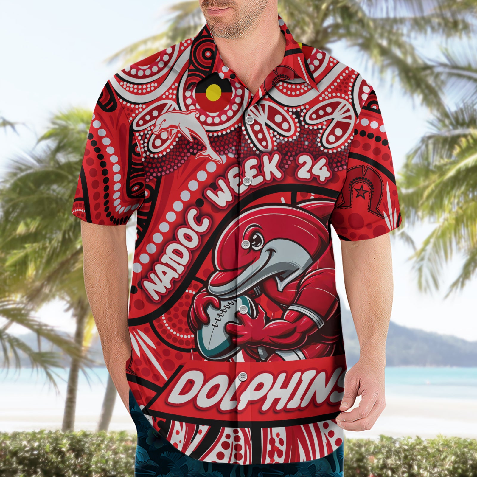 Custom Australia NAIDOC Week 2024 Hawaiian Shirt Dolphins Mascot Keep The Fire Burning