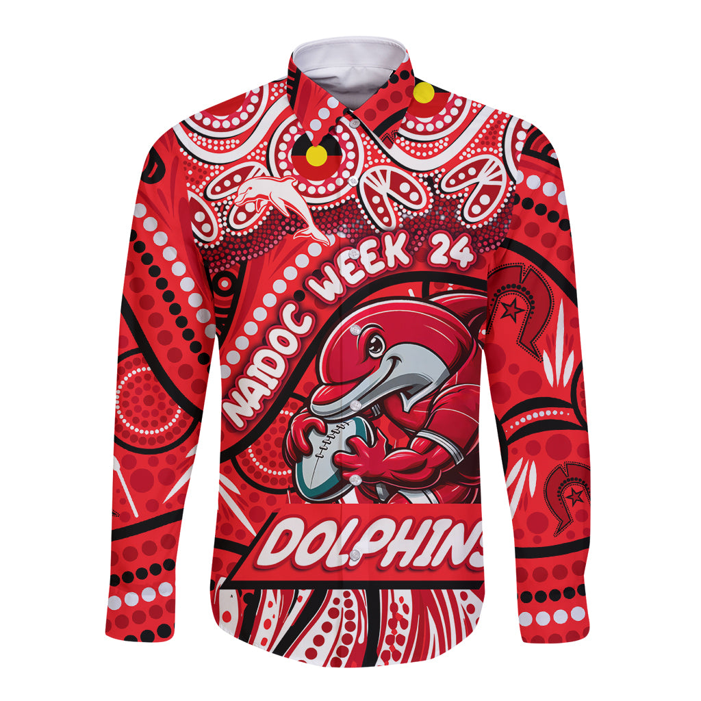 Custom Australia NAIDOC Week 2024 Long Sleeve Button Shirt Dolphins Mascot Keep The Fire Burning