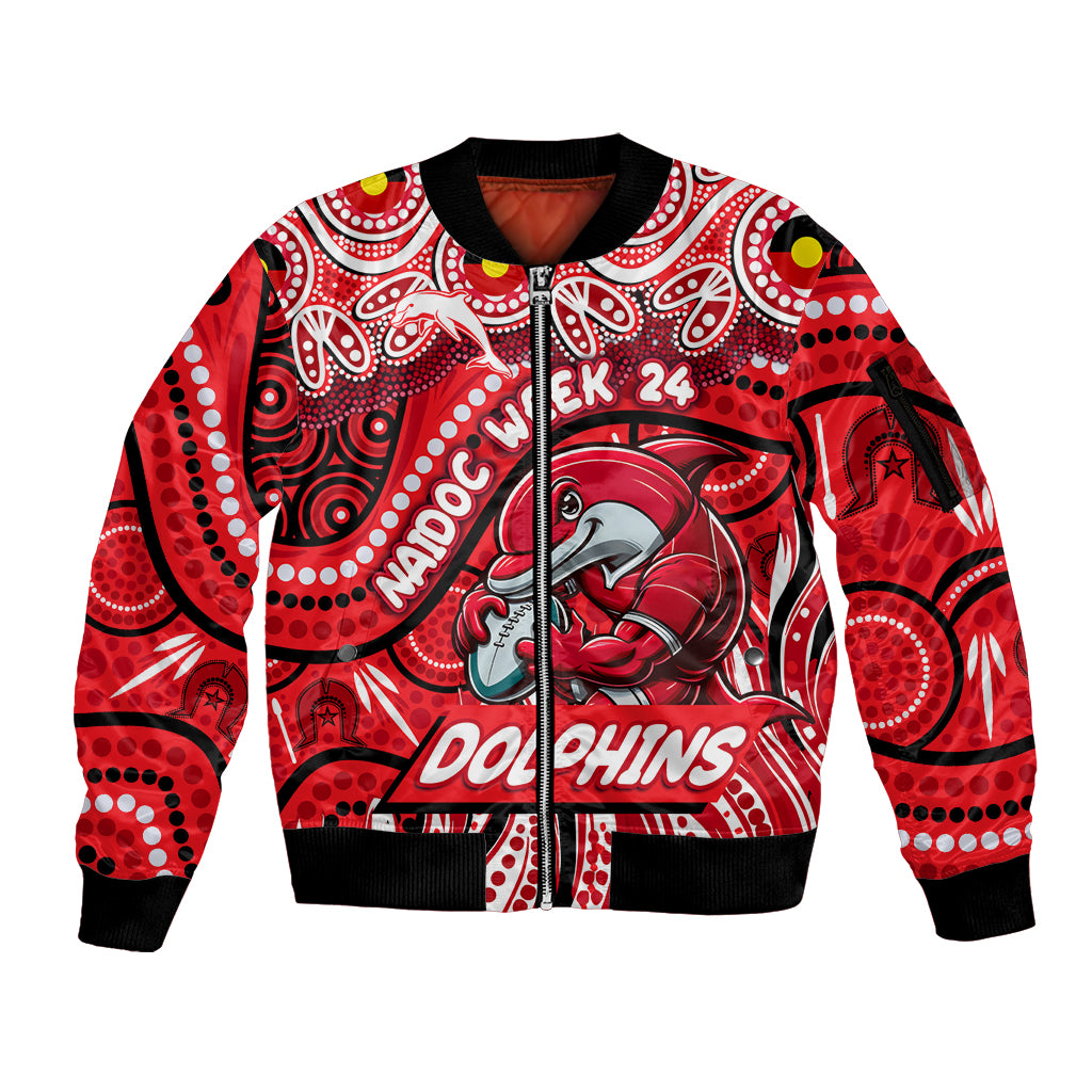 Custom Australia NAIDOC Week 2024 Sleeve Zip Bomber Jacket Dolphins Mascot Keep The Fire Burning