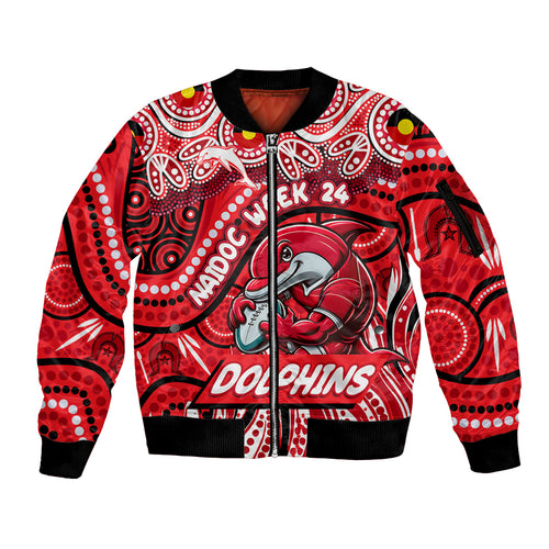 Custom Australia NAIDOC Week 2024 Sleeve Zip Bomber Jacket Dolphins Mascot Keep The Fire Burning