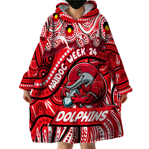 Custom Australia NAIDOC Week 2024 Wearable Blanket Hoodie Dolphins Mascot Keep The Fire Burning