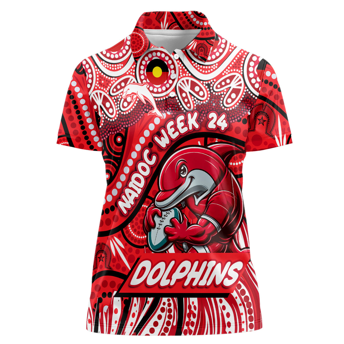 Custom Australia NAIDOC Week 2024 Women Polo Shirt Dolphins Mascot Keep The Fire Burning
