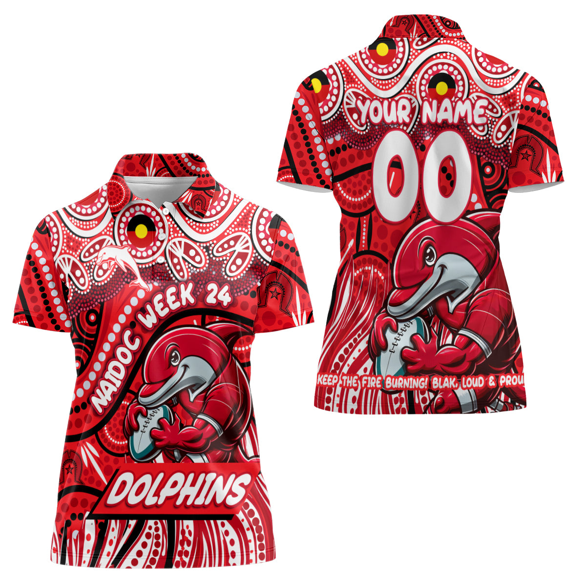 Custom Australia NAIDOC Week 2024 Women Polo Shirt Dolphins Mascot Keep The Fire Burning