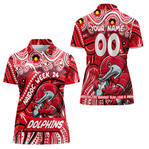 Custom Australia NAIDOC Week 2024 Women Polo Shirt Dolphins Mascot Keep The Fire Burning