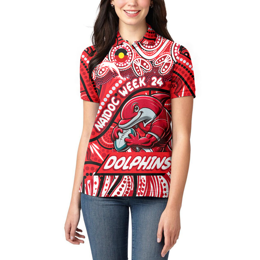 Custom Australia NAIDOC Week 2024 Women Polo Shirt Dolphins Mascot Keep The Fire Burning