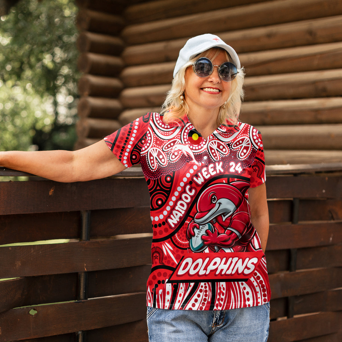 Custom Australia NAIDOC Week 2024 Women Polo Shirt Dolphins Mascot Keep The Fire Burning