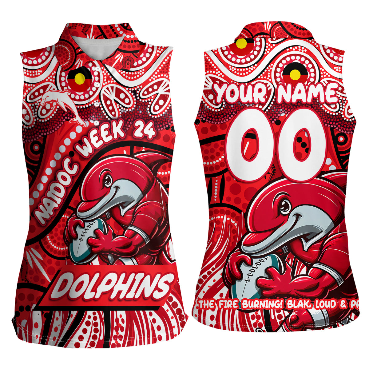 Custom Australia NAIDOC Week 2024 Women Sleeveless Polo Shirt Dolphins Mascot Keep The Fire Burning