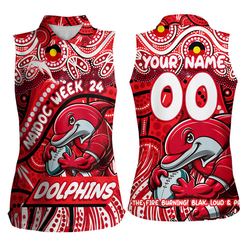 Custom Australia NAIDOC Week 2024 Women Sleeveless Polo Shirt Dolphins Mascot Keep The Fire Burning