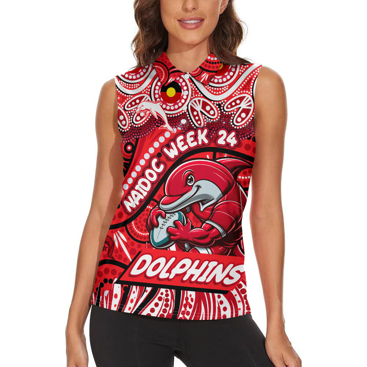 Custom Australia NAIDOC Week 2024 Women Sleeveless Polo Shirt Dolphins Mascot Keep The Fire Burning
