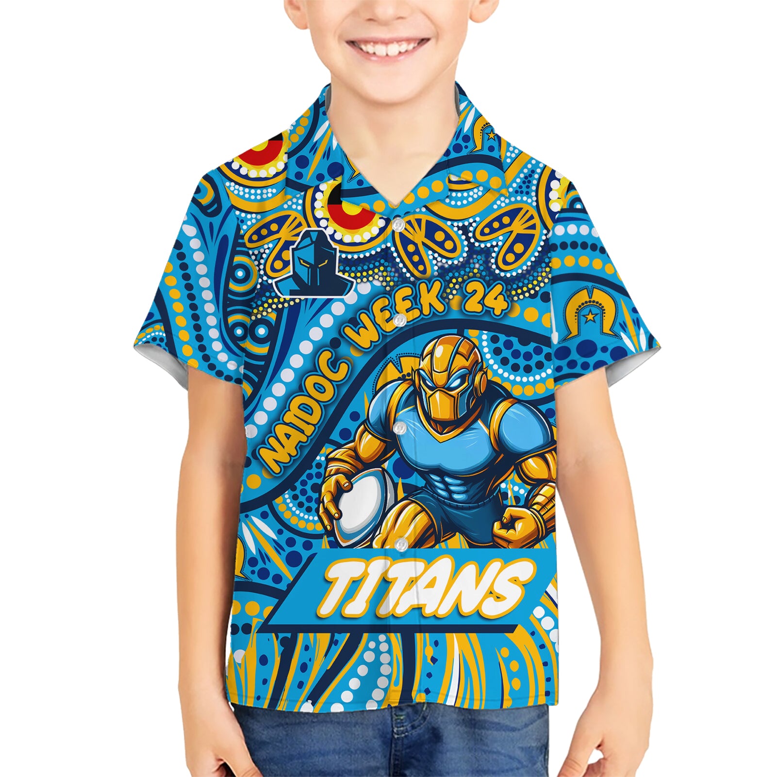 Custom Australia NAIDOC Week 2024 Kid Hawaiian Shirt Titans Mascot Keep The Fire Burning