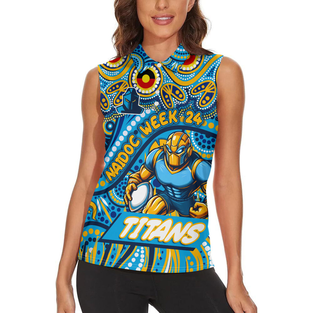Custom Australia NAIDOC Week 2024 Women Sleeveless Polo Shirt Titans Mascot Keep The Fire Burning