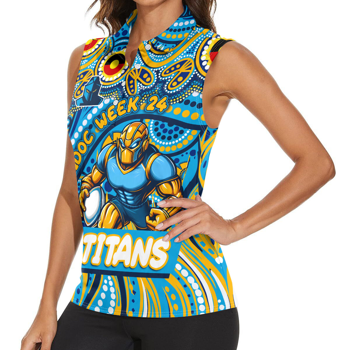 Custom Australia NAIDOC Week 2024 Women Sleeveless Polo Shirt Titans Mascot Keep The Fire Burning