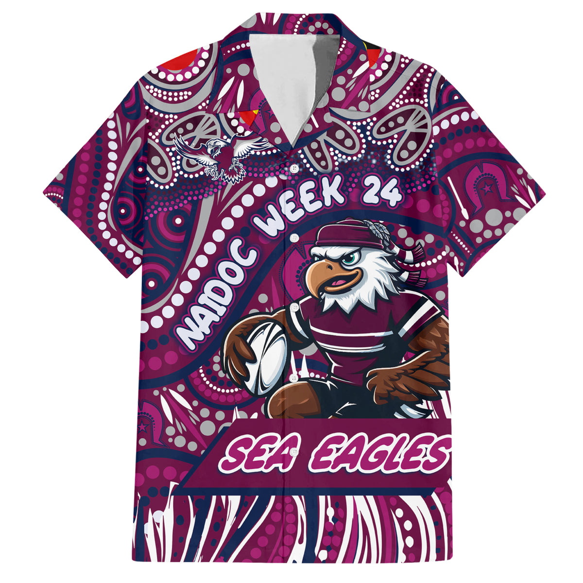Custom Australia NAIDOC Week 2024 Hawaiian Shirt Sea Eagles Mascot Keep The Fire Burning