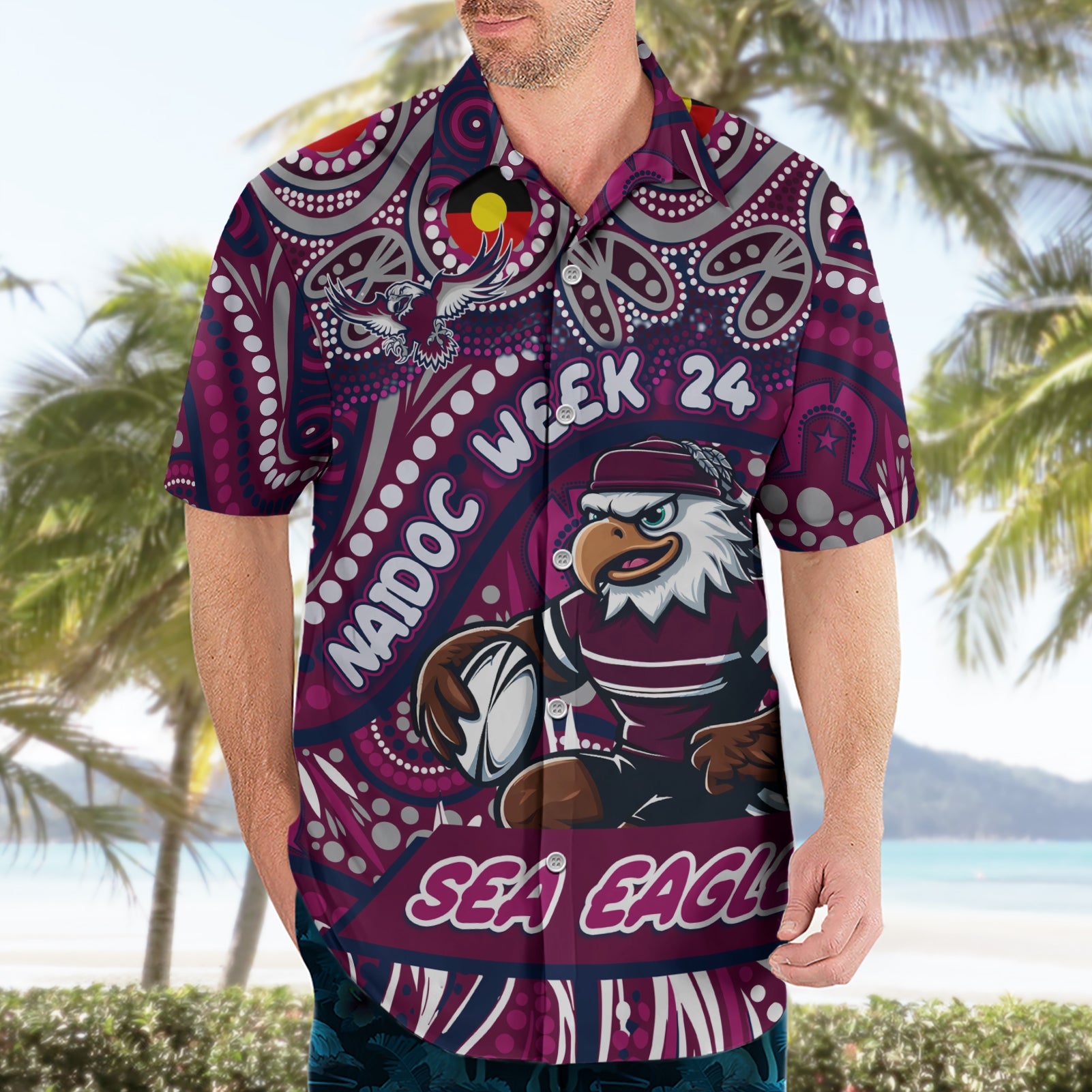 Custom Australia NAIDOC Week 2024 Hawaiian Shirt Sea Eagles Mascot Keep The Fire Burning