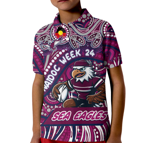 Custom Australia NAIDOC Week 2024 Kid Polo Shirt Sea Eagles Mascot Keep The Fire Burning