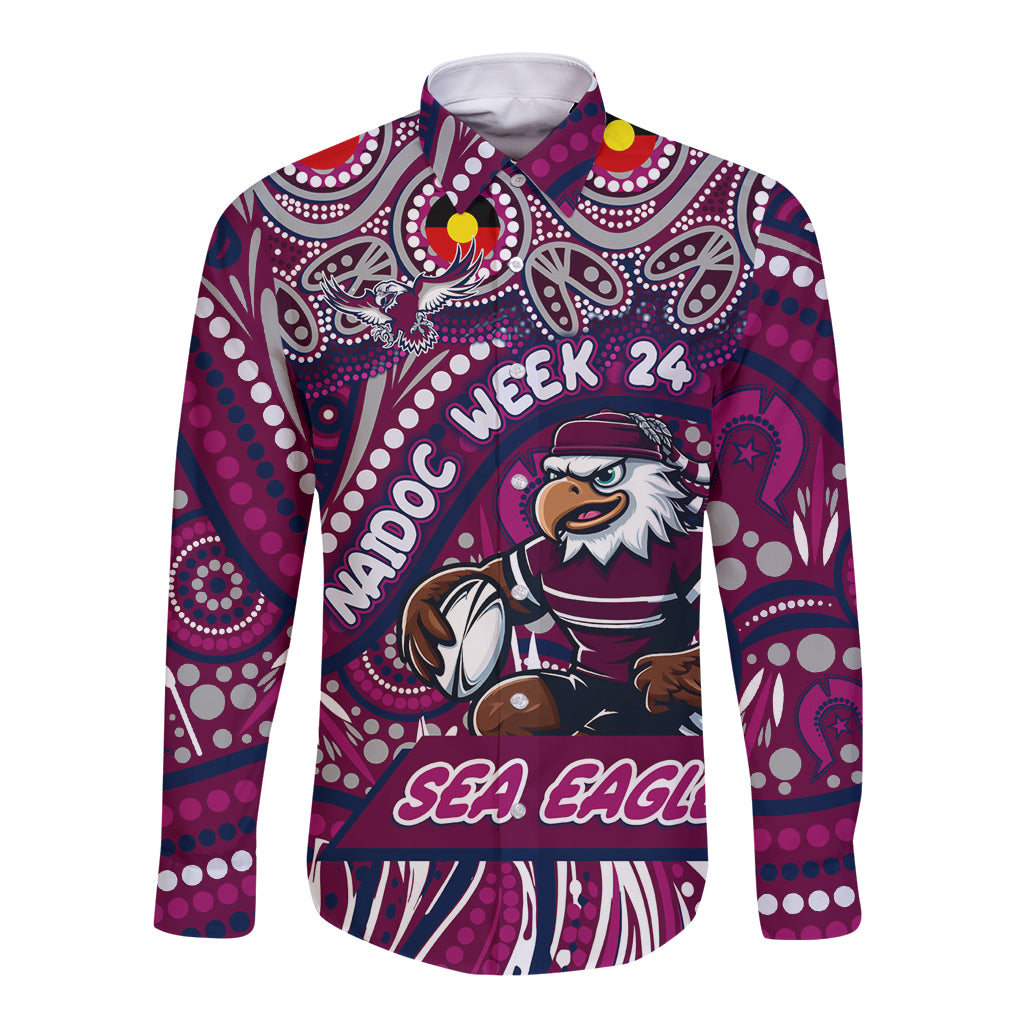Custom Australia NAIDOC Week 2024 Long Sleeve Button Shirt Sea Eagles Mascot Keep The Fire Burning