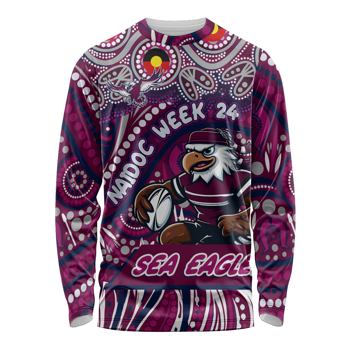 Custom Australia NAIDOC Week 2024 Long Sleeve Shirt Sea Eagles Mascot Keep The Fire Burning