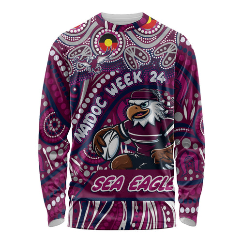 Custom Australia NAIDOC Week 2024 Long Sleeve Shirt Sea Eagles Mascot Keep The Fire Burning