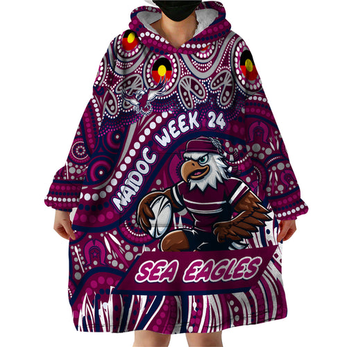 Custom Australia NAIDOC Week 2024 Wearable Blanket Hoodie Sea Eagles Mascot Keep The Fire Burning