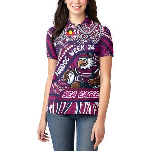 Custom Australia NAIDOC Week 2024 Women Polo Shirt Sea Eagles Mascot Keep The Fire Burning