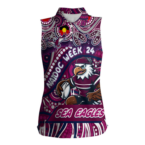 Custom Australia NAIDOC Week 2024 Women Sleeveless Polo Shirt Sea Eagles Mascot Keep The Fire Burning