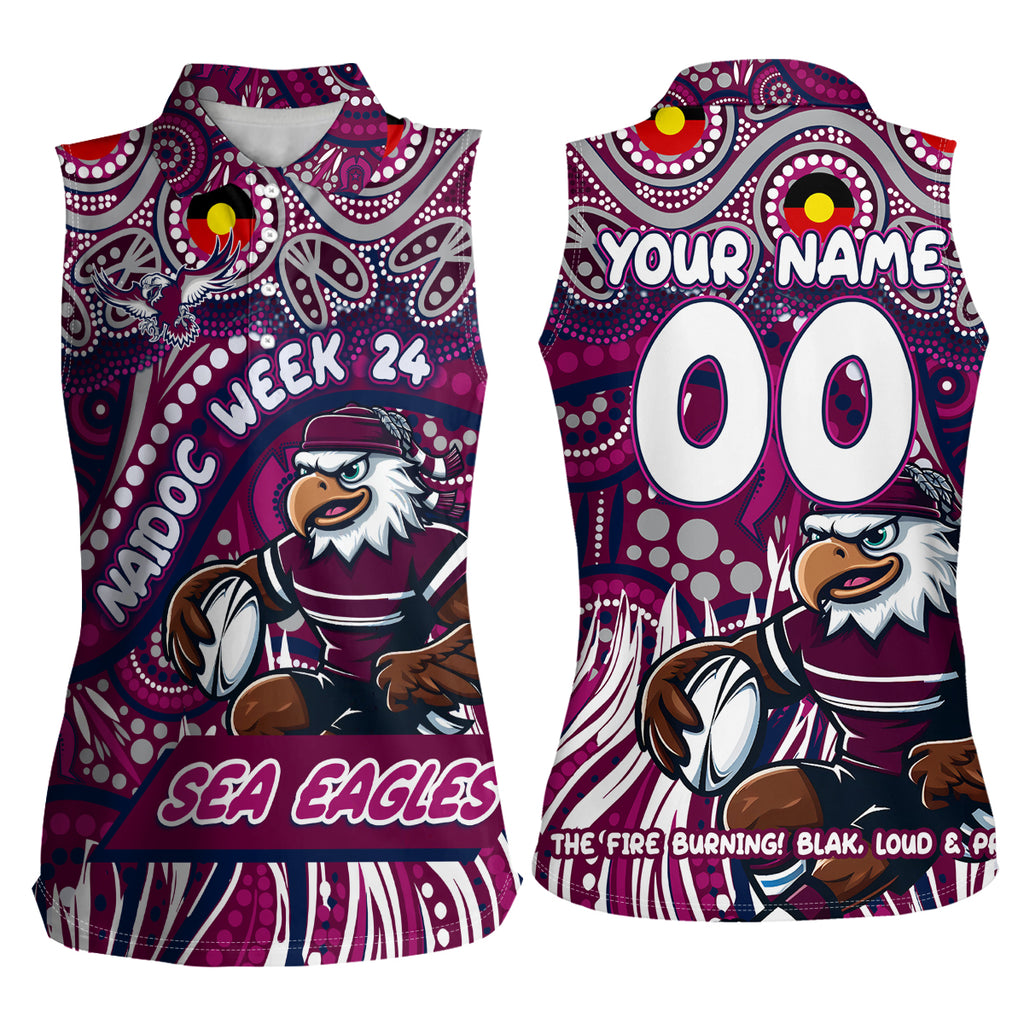 Custom Australia NAIDOC Week 2024 Women Sleeveless Polo Shirt Sea Eagles Mascot Keep The Fire Burning