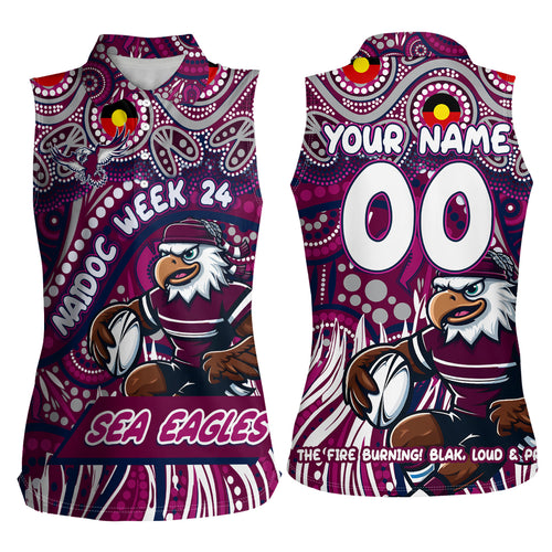 Custom Australia NAIDOC Week 2024 Women Sleeveless Polo Shirt Sea Eagles Mascot Keep The Fire Burning