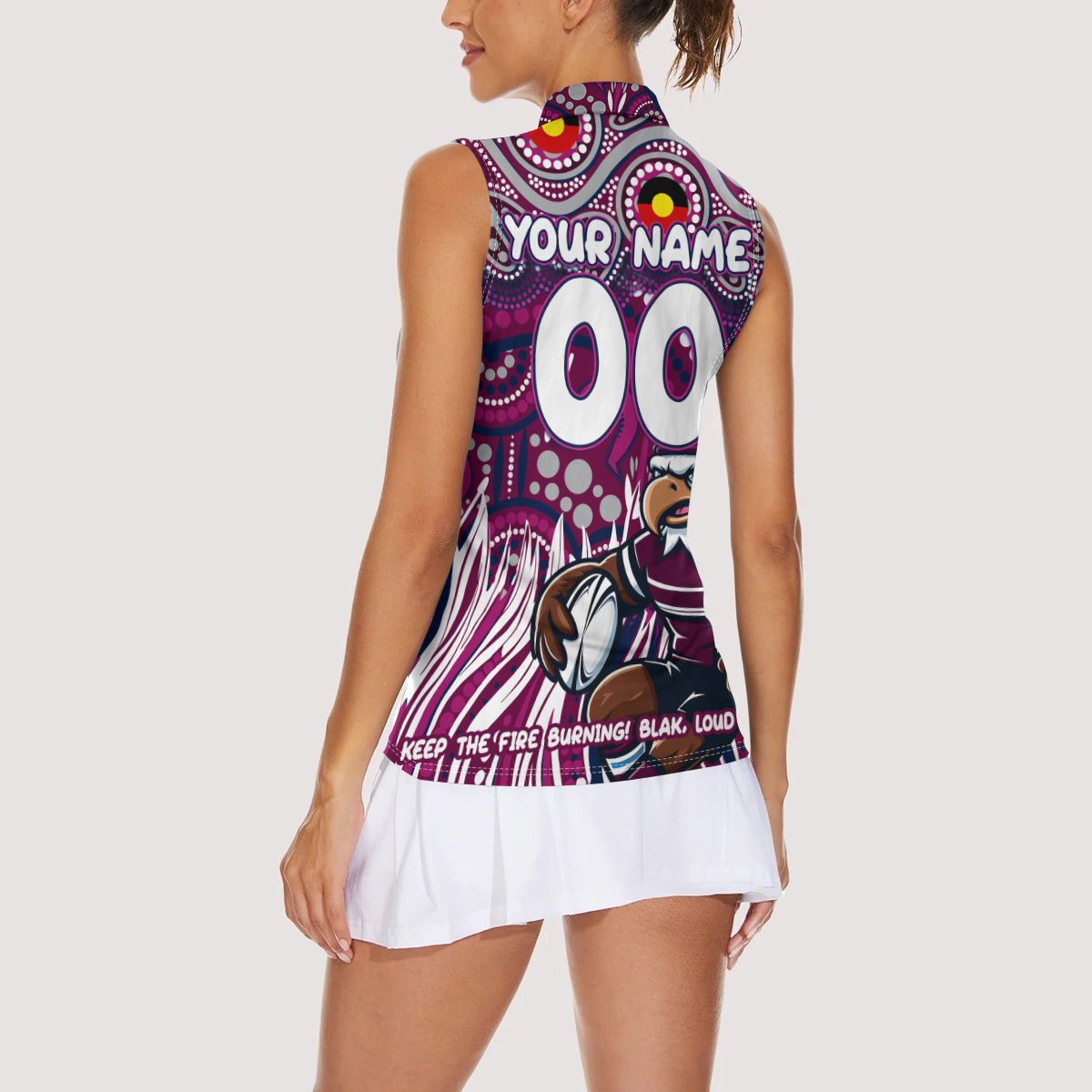 Custom Australia NAIDOC Week 2024 Women Sleeveless Polo Shirt Sea Eagles Mascot Keep The Fire Burning