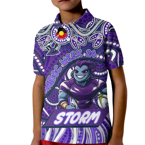 Custom Australia NAIDOC Week 2024 Kid Polo Shirt Melbourne Storm Mascot Keep The Fire Burning