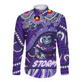 Custom Australia NAIDOC Week 2024 Long Sleeve Button Shirt Melbourne Storm Mascot Keep The Fire Burning