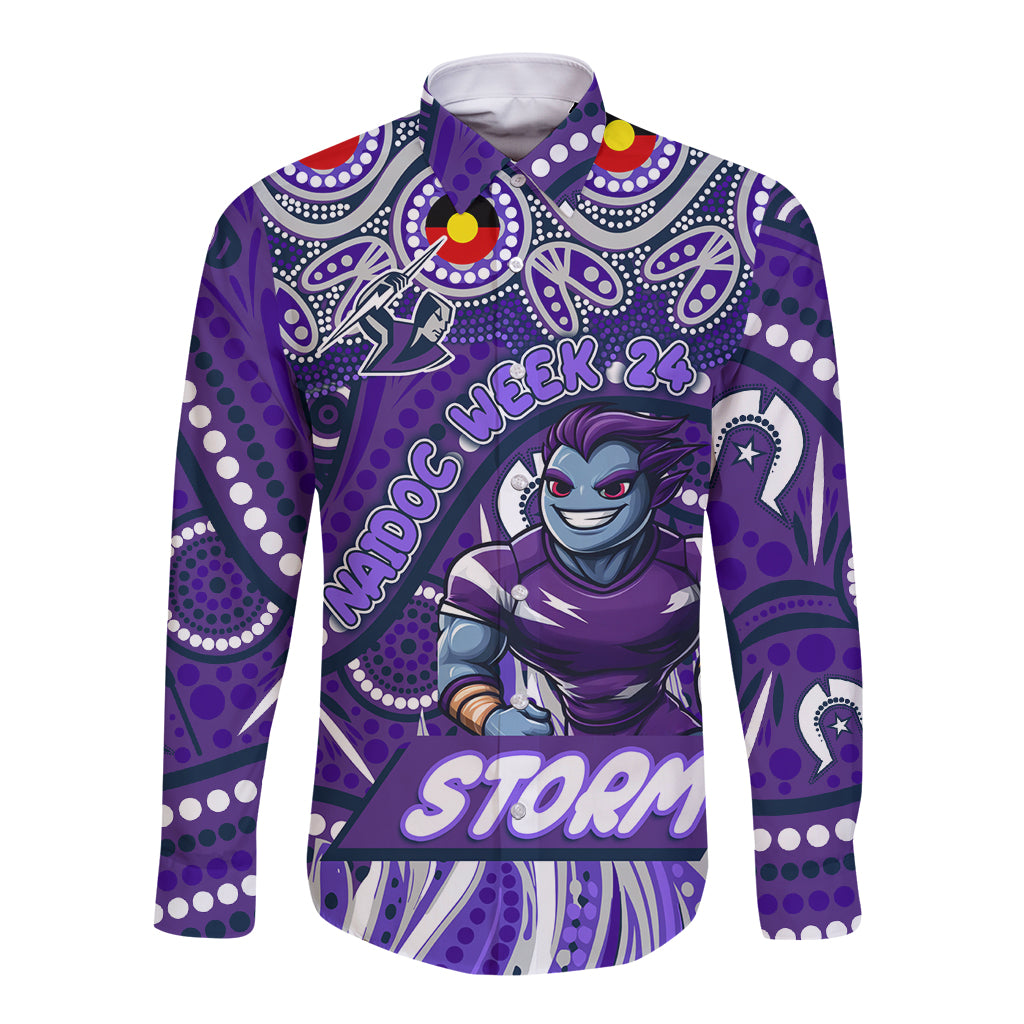 Custom Australia NAIDOC Week 2024 Long Sleeve Button Shirt Melbourne Storm Mascot Keep The Fire Burning