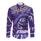 Custom Australia NAIDOC Week 2024 Long Sleeve Button Shirt Melbourne Storm Mascot Keep The Fire Burning