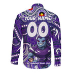 Custom Australia NAIDOC Week 2024 Long Sleeve Button Shirt Melbourne Storm Mascot Keep The Fire Burning
