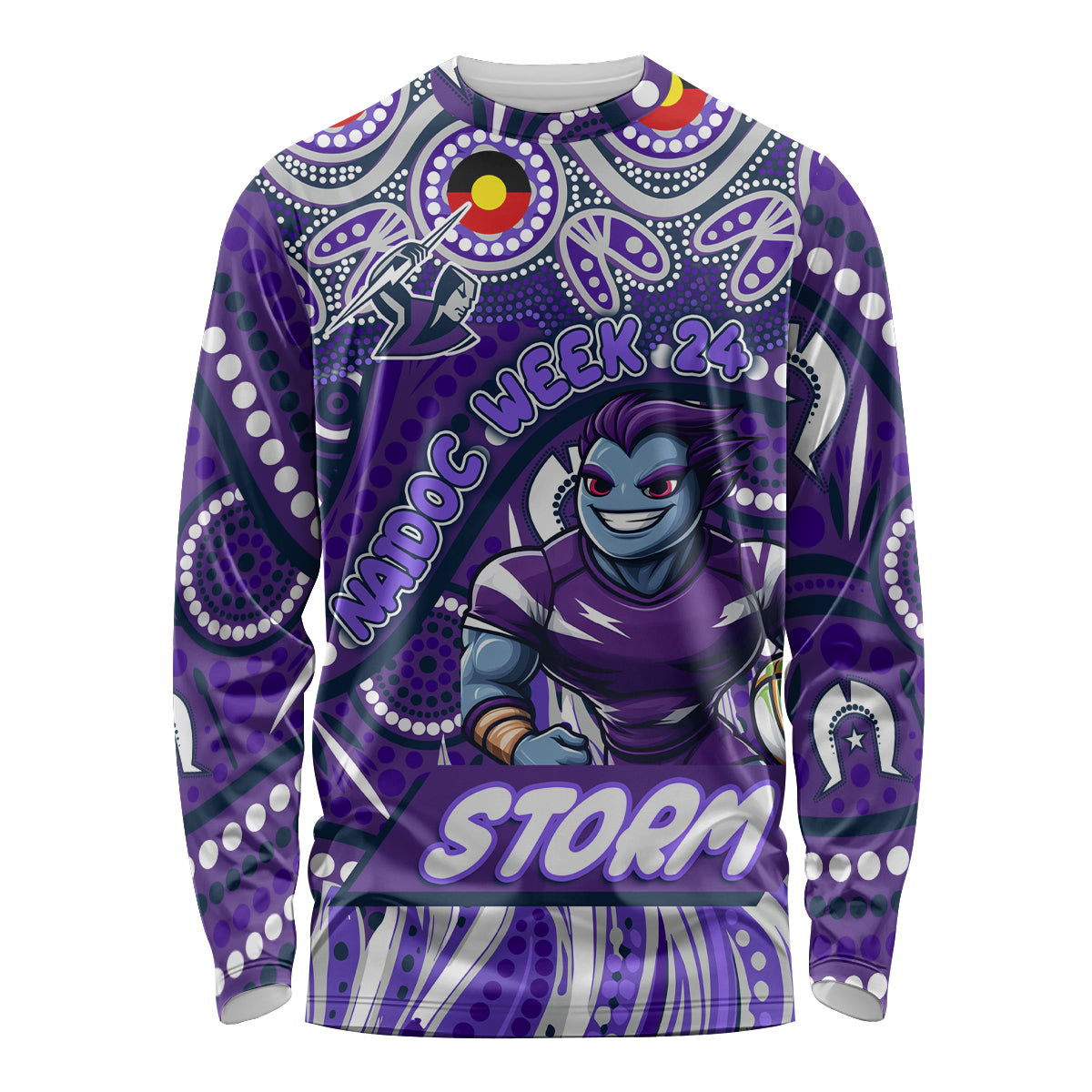 Custom Australia NAIDOC Week 2024 Long Sleeve Shirt Melbourne Storm Mascot Keep The Fire Burning
