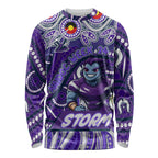 Custom Australia NAIDOC Week 2024 Long Sleeve Shirt Melbourne Storm Mascot Keep The Fire Burning