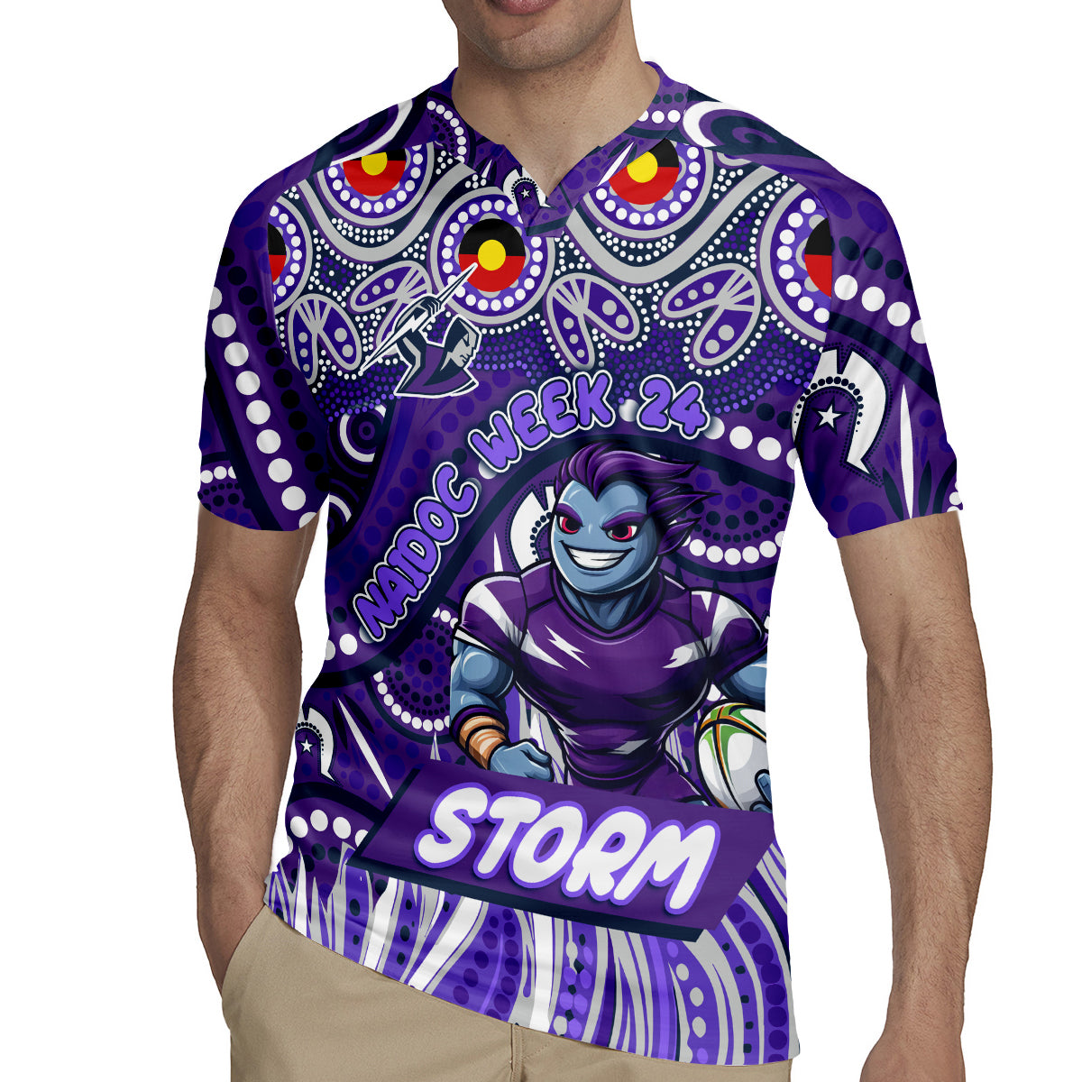 Custom Australia NAIDOC Week 2024 Rugby Jersey Melbourne Storm Mascot Keep The Fire Burning