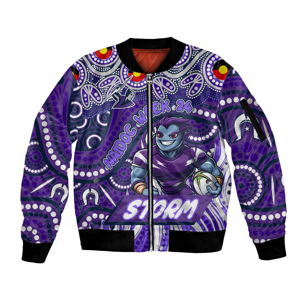 Custom Australia NAIDOC Week 2024 Sleeve Zip Bomber Jacket Melbourne Storm Mascot Keep The Fire Burning