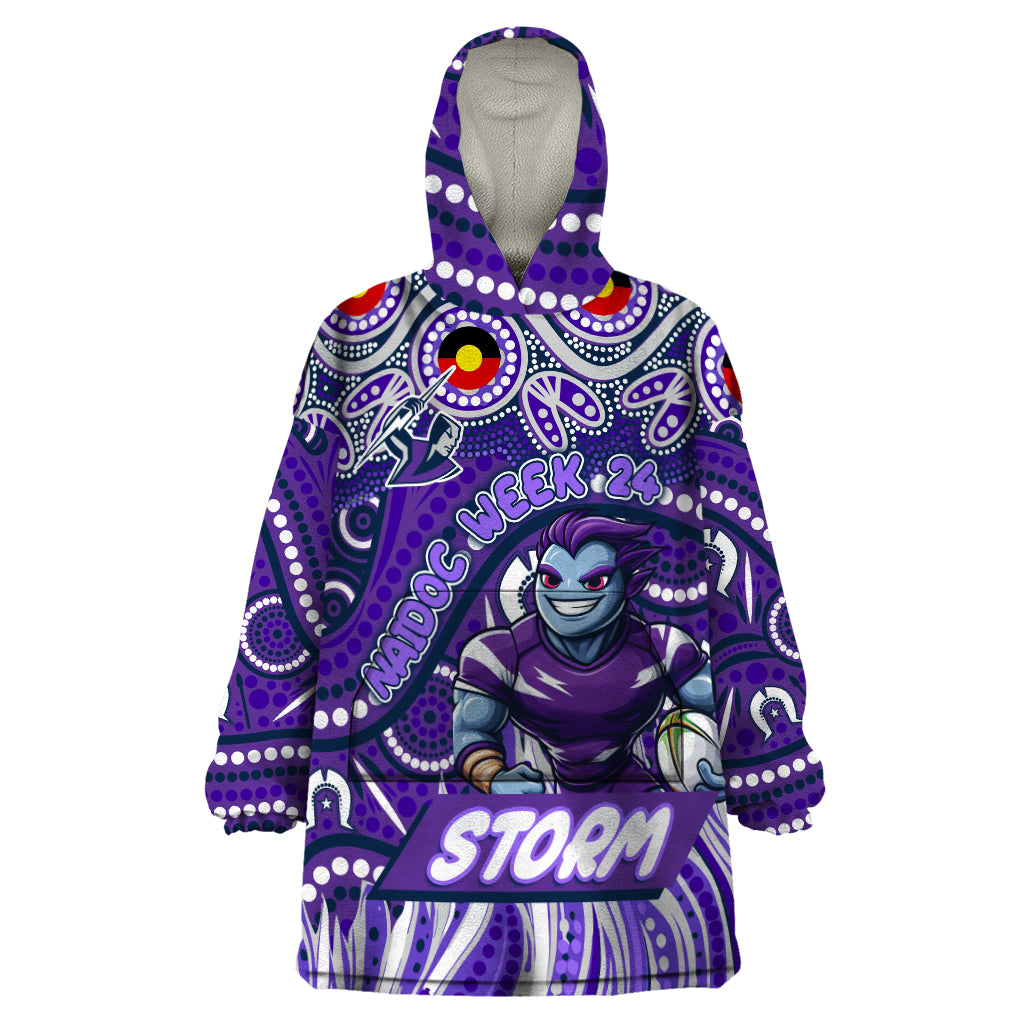 Custom Australia NAIDOC Week 2024 Wearable Blanket Hoodie Melbourne Storm Mascot Keep The Fire Burning