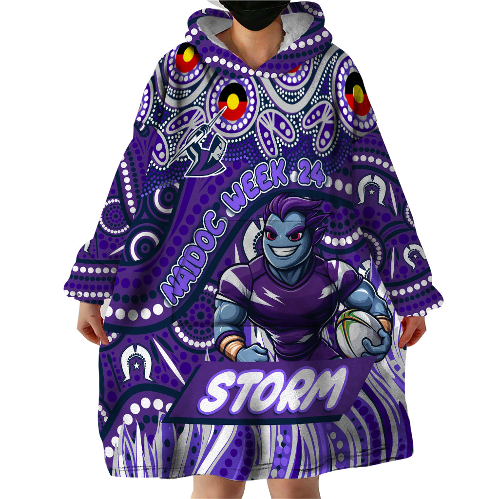 Custom Australia NAIDOC Week 2024 Wearable Blanket Hoodie Melbourne Storm Mascot Keep The Fire Burning