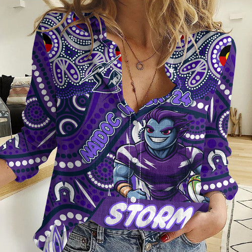 Custom Australia NAIDOC Week 2024 Women Casual Shirt Melbourne Storm Mascot Keep The Fire Burning