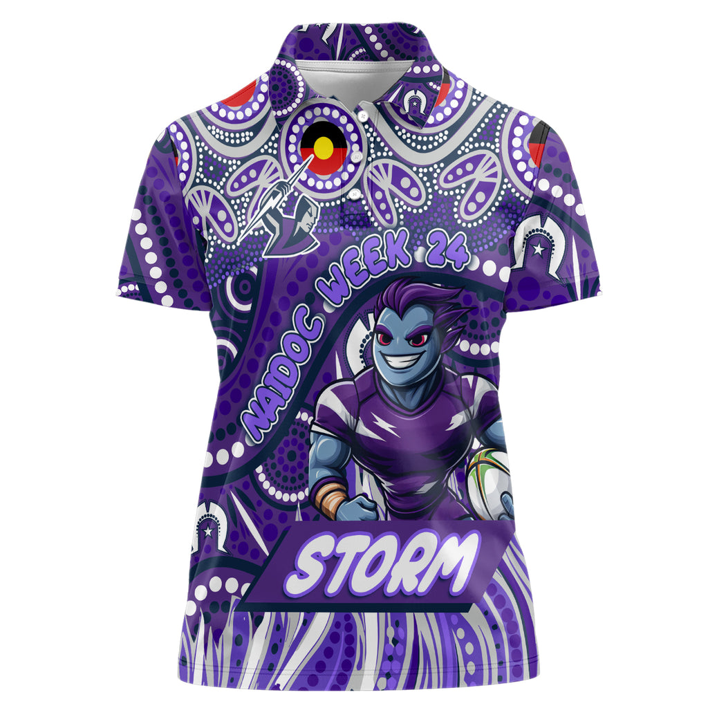 Custom Australia NAIDOC Week 2024 Women Polo Shirt Melbourne Storm Mascot Keep The Fire Burning