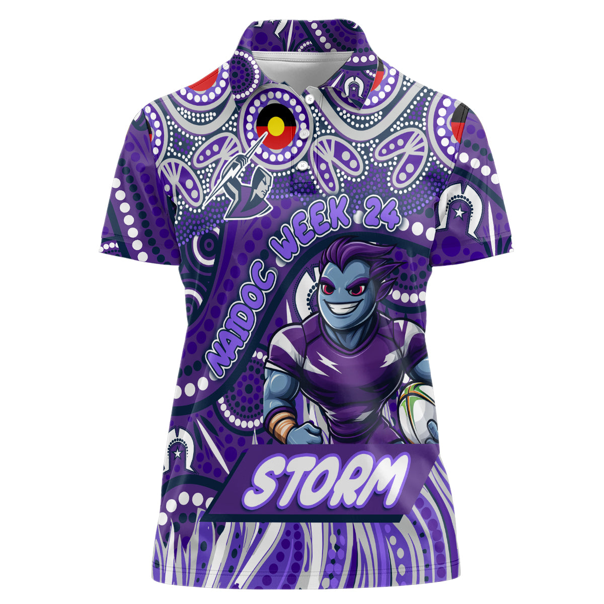 Custom Australia NAIDOC Week 2024 Women Polo Shirt Melbourne Storm Mascot Keep The Fire Burning