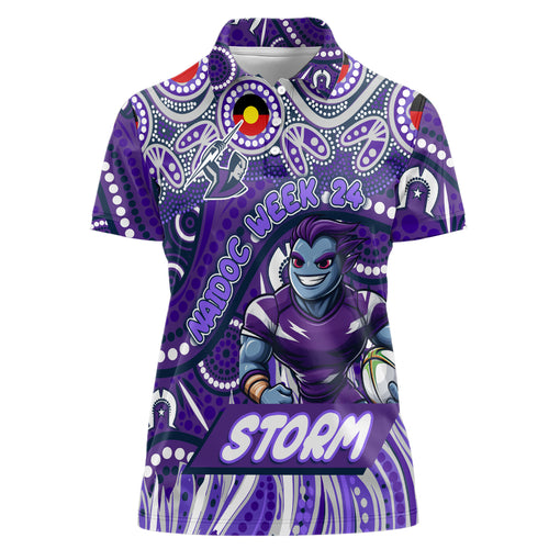 Custom Australia NAIDOC Week 2024 Women Polo Shirt Melbourne Storm Mascot Keep The Fire Burning