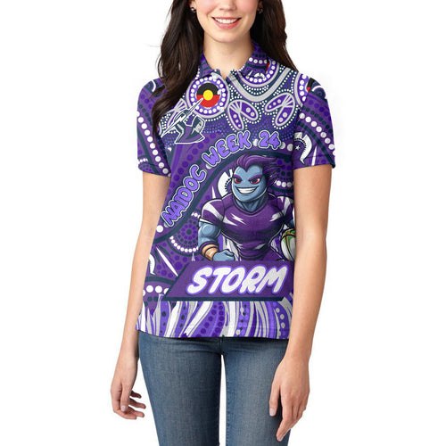Custom Australia NAIDOC Week 2024 Women Polo Shirt Melbourne Storm Mascot Keep The Fire Burning