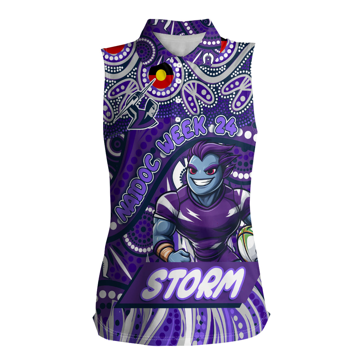 Custom Australia NAIDOC Week 2024 Women Sleeveless Polo Shirt Melbourne Storm Mascot Keep The Fire Burning