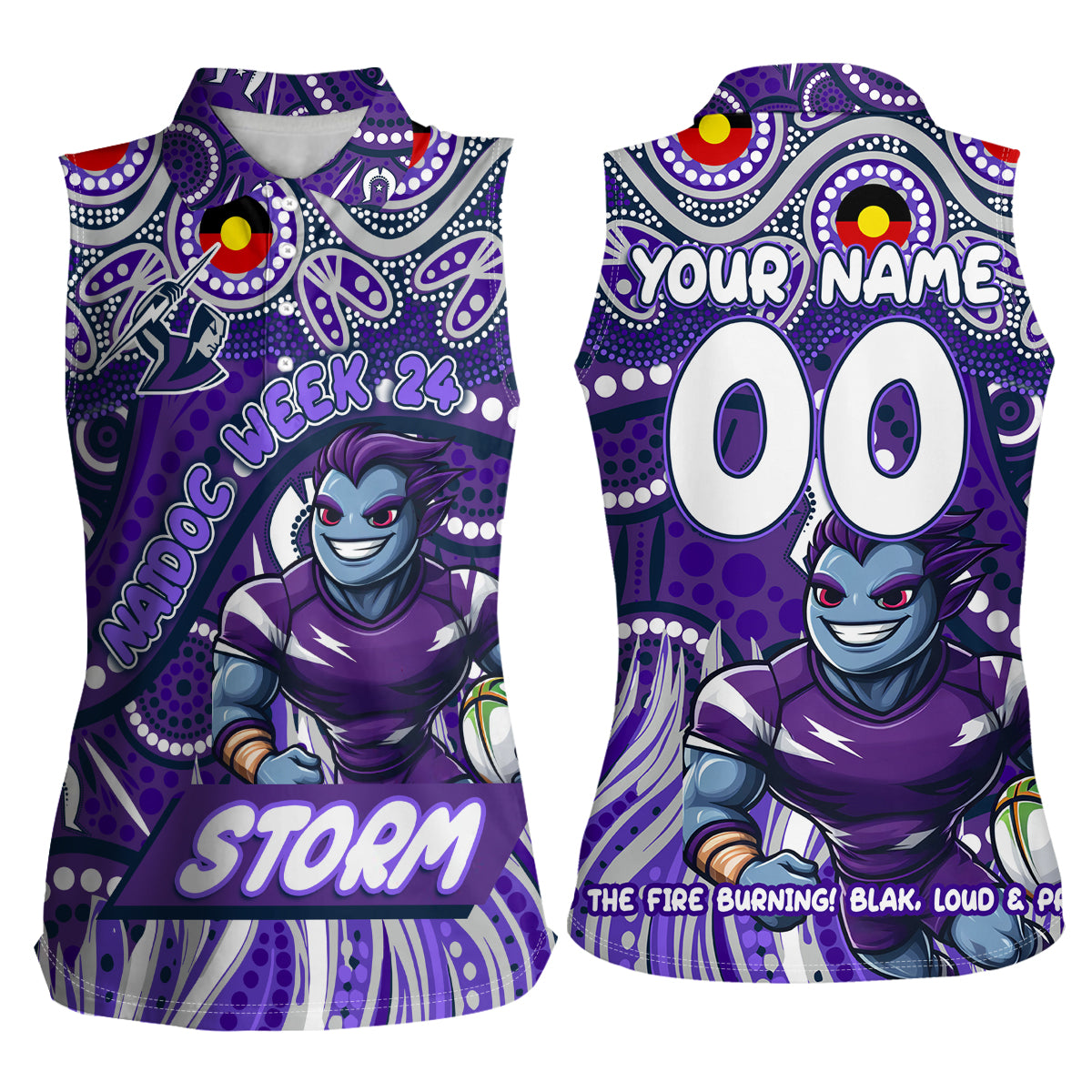 Custom Australia NAIDOC Week 2024 Women Sleeveless Polo Shirt Melbourne Storm Mascot Keep The Fire Burning