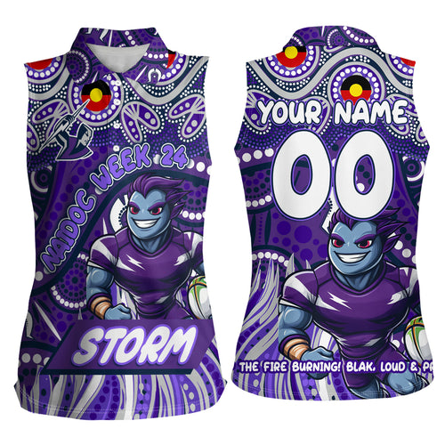 Custom Australia NAIDOC Week 2024 Women Sleeveless Polo Shirt Melbourne Storm Mascot Keep The Fire Burning