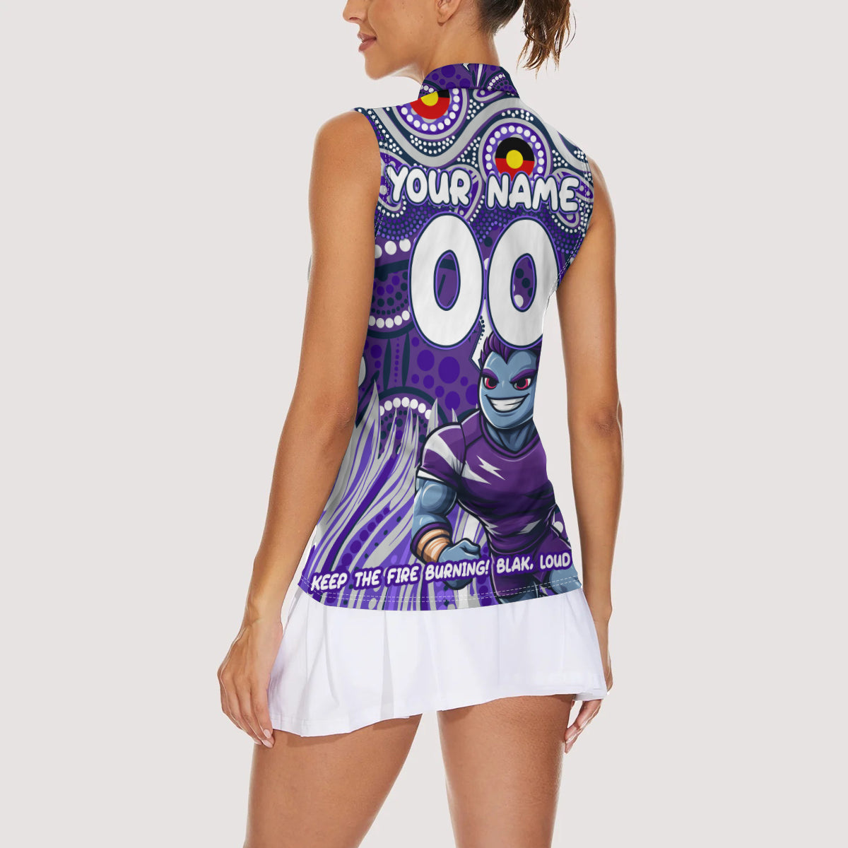 Custom Australia NAIDOC Week 2024 Women Sleeveless Polo Shirt Melbourne Storm Mascot Keep The Fire Burning